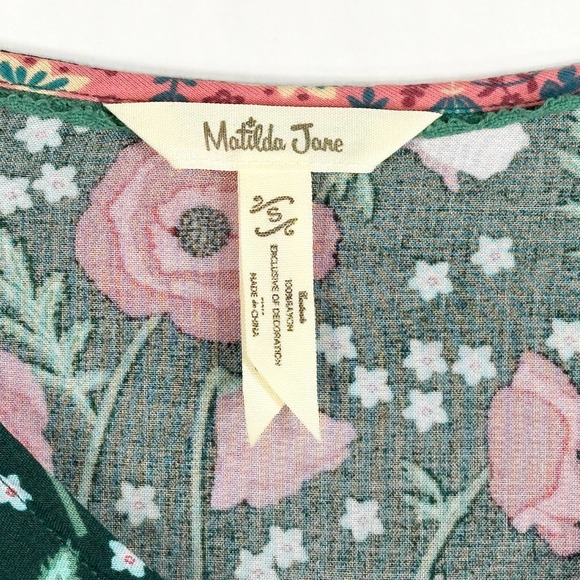 Matilda Jane Small Top Yesteryear Blouse Green Pink V Neck Button‎ Down 992 - Picture 7 of 9